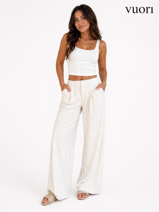 Vuori Pants - Vuori Elevation Trouser Women’s Large Ecru Heather Wide Leg Pants 32” Inseam